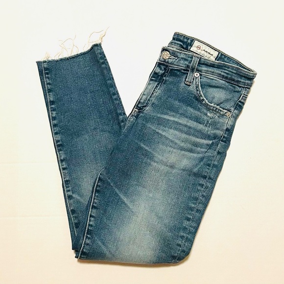 AG Adriano Goldschmied Prima Crop Cigarette Leg Pant in Blue Denim Raw Hem Sz 28 - Picture 11 of 13